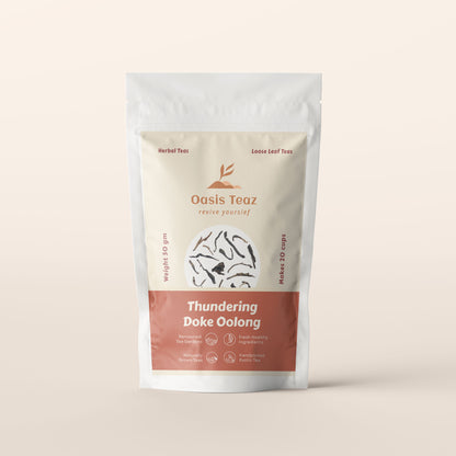 Oolong Tea package from Oasis Teaz on a beige background